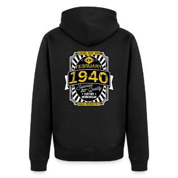 1940 FEBRUAR - Unisex Premium Bio Zip Hoodie - Schwarz - Hinten - Nico (187cm)