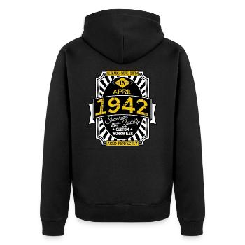 1942 APRIL - Unisex Premium Organic Zip Hoodie - black - Back - Nico (187cm)