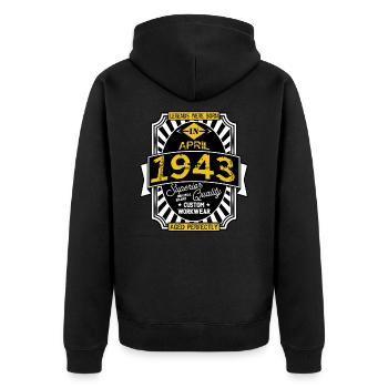 1943 APRIL - Unisex Premium Organic Zip Hoodie - black - Back - Nico (187cm)