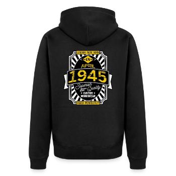 APRIL 1945 - Unisex Premium Bio Zip Hoodie - Schwarz - Hinten - Nico (187cm)