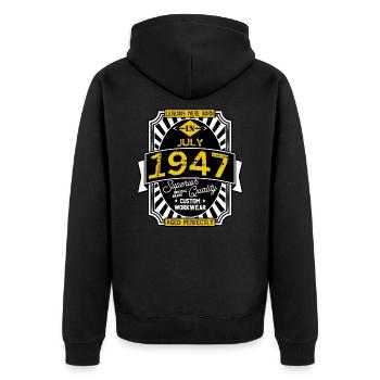 1947 JULI - Unisex Premium Bio Zip Hoodie - Schwarz - Hinten - Nico (187cm)
