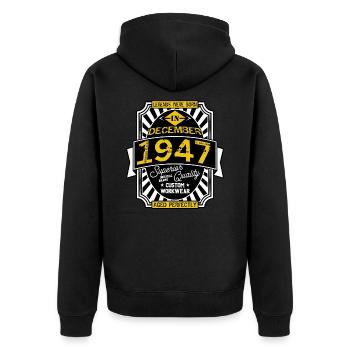1947 DECEMBER - Unisex Premium Organic Zip Hoodie - black - Back - Nico (187cm)