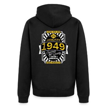 1949 JANUAR - Unisex Premium Bio Zip Hoodie - Schwarz - Hinten - Nico (187cm)
