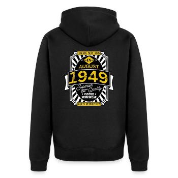 1949 AUGUST - Unisex Premium Bio Zip Hoodie - Schwarz - Hinten - Nico (187cm)