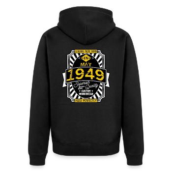 1949 MAI - Unisex Premium Bio Zip Hoodie - Schwarz - Hinten - Nico (187cm)