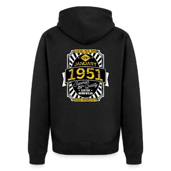 JANUAR 1951 - Unisex Premium Bio Zip Hoodie - Schwarz - Hinten - Nico (187cm)