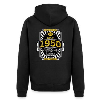1950 MAI - Unisex Premium Bio Zip Hoodie - Schwarz - Hinten - Nico (187cm)