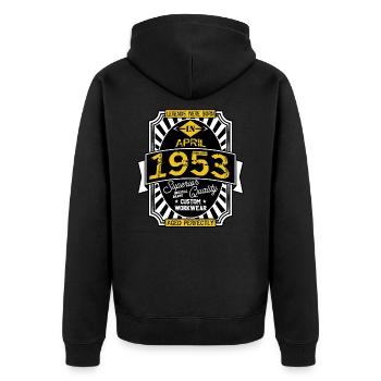1953 APRIL - Unisex Premium Bio Zip Hoodie - Schwarz - Hinten - Nico (187cm)
