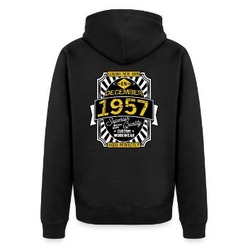 1957 DECEMBER - Unisex Premium Organic Zip Hoodie - black - Back - Nico (187cm)
