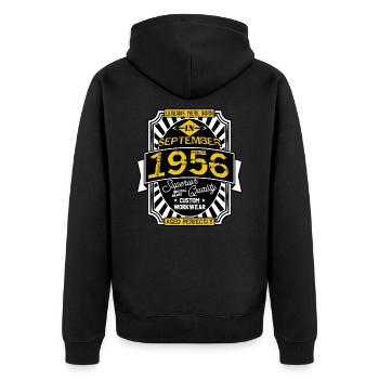 SEPTEMBER 1956 - Unisex Premium Bio Zip Hoodie - Schwarz - Hinten - Nico (187cm)