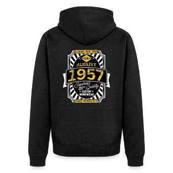 AUGUST 1957 - Unisex Premium Bio Zip Hoodie - Schwarz - Hinten - Nico (187cm)