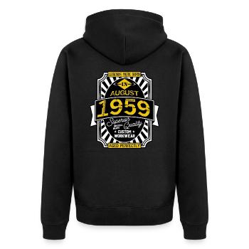 1959 AUGUST - Unisex Premium Organic Zip Hoodie - black - Back - Nico (187cm)