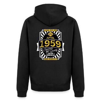 1959 APRIL - Unisex Premium Organic Zip Hoodie - black - Back - Nico (187cm)