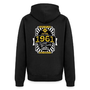 APRIL 1961 - Unisex Premium Bio Zip Hoodie - Schwarz - Hinten - Nico (187cm)