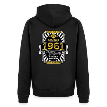 1961 MÄRZ - Unisex Premium Bio Zip Hoodie - Schwarz - Hinten - Nico (187cm)