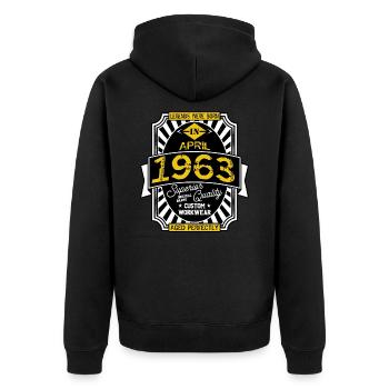 1963 APRIL - Unisex Premium Organic Zip Hoodie - black - Back - Nico (187cm)