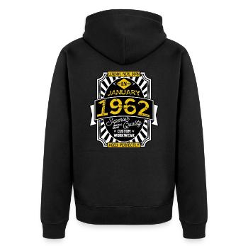 JANUAR 1962 - Unisex Premium Bio Zip Hoodie - Schwarz - Hinten - Nico (187cm)