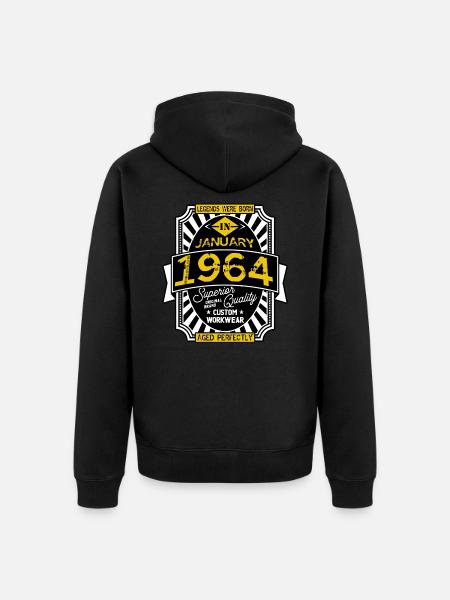 1964 JANUARY - Unisex Premium Organic Zip Hoodie - black