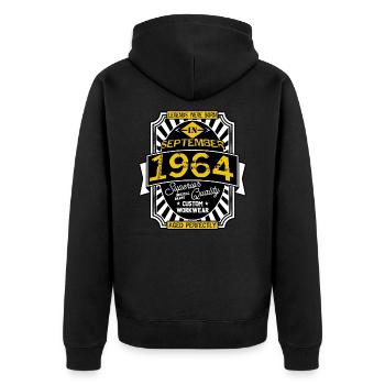 SEPTEMBER 1964 - Unisex Premium Bio Zip Hoodie - Schwarz - Hinten - Nico (187cm)