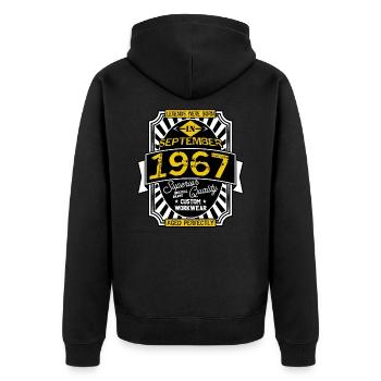 SEPTEMBER 1967 - Unisex Premium Bio Zip Hoodie - Schwarz - Hinten - Nico (187cm)
