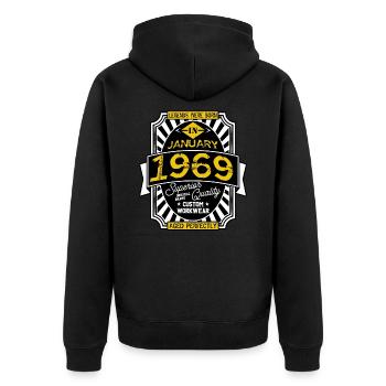 1969 JANUARY - Unisex Premium Organic Zip Hoodie - black - Back - Nico (187cm)