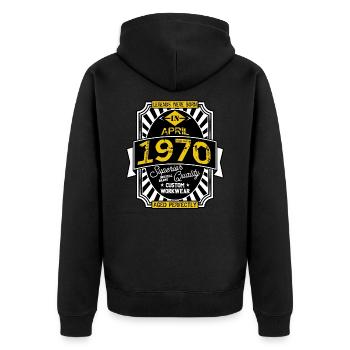 1970 APRIL - Unisex Premium Organic Zip Hoodie - black - Back - Nico (187cm)
