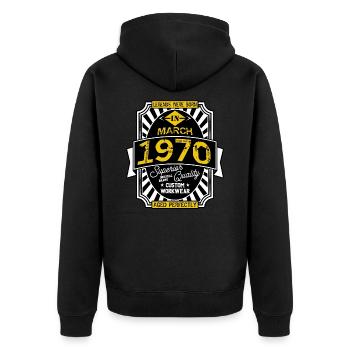 1970 MÄRZ - Unisex Premium Bio Zip Hoodie - Schwarz - Hinten - Nico (187cm)