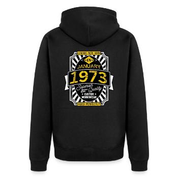 JANUAR 1973 - Unisex Premium Bio Zip Hoodie - Schwarz - Hinten - Nico (187cm)