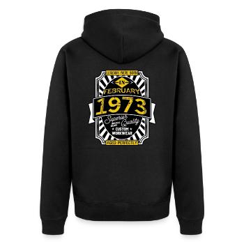1973 FEBRUARY - Unisex Premium Organic Zip Hoodie - black - Back - Nico (187cm)