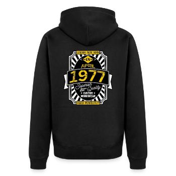 April 1977 - Unisex Premium Bio Zip Hoodie - Schwarz - Hinten - Nico (187cm)