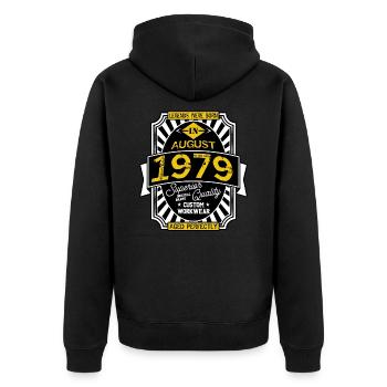 AUGUST 1979 - Unisex Premium Bio Zip Hoodie - Schwarz - Hinten - Nico (187cm)