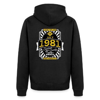 1981 JULI - Unisex Premium Bio Zip Hoodie - Schwarz - Hinten - Nico (187cm)