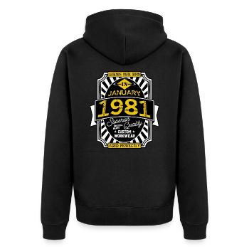 1981 JANUARY - Unisex Premium Organic Zip Hoodie - black - Back - Nico (187cm)
