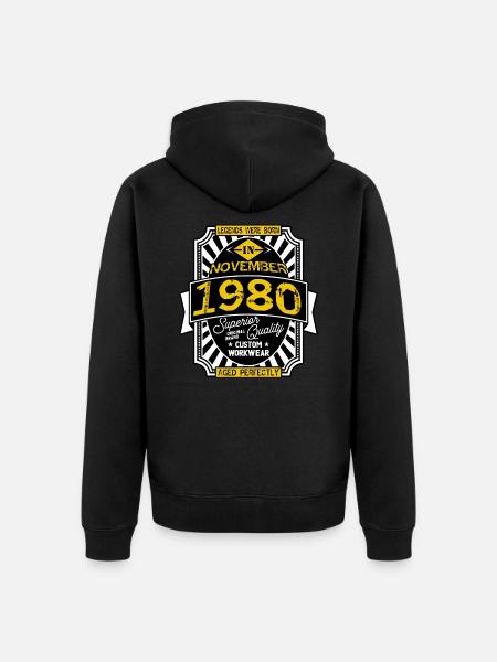 1980 NOVEMBER - Unisex Premium Organic Zip Hoodie - black