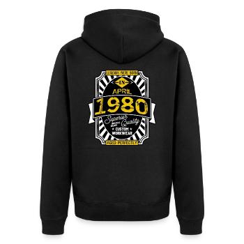 1980 APRIL - Unisex Premium Bio Zip Hoodie - Schwarz - Hinten - Nico (187cm)