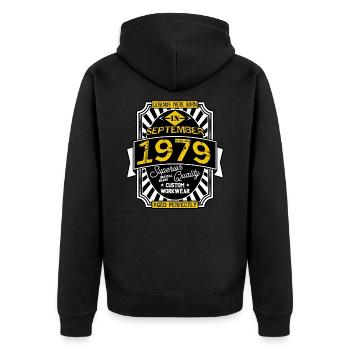 1979 SEPTEMBER - Unisex Premium Organic Zip Hoodie - black - Back - Nico (187cm)