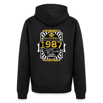 NOVEMBER 1987 - Unisex Premium Bio Zip Hoodie - Schwarz - Hinten - Nico (187cm)