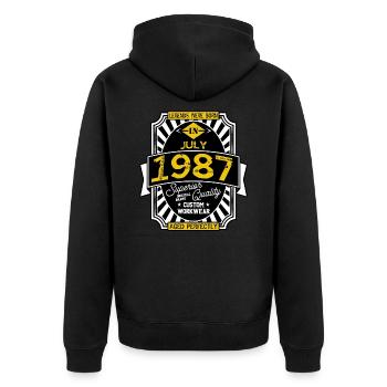 1987 JULY - Unisex Premium Organic Zip Hoodie - black - Back - Nico (187cm)