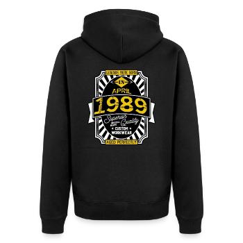 1989 APRIL - Unisex Premium Bio Zip Hoodie - Schwarz - Hinten - Nico (187cm)