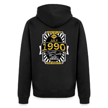 1990 JULY - Unisex Premium Organic Zip Hoodie - black - Back - Nico (187cm)