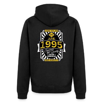 JUNI 1995 - Unisex Premium Bio Zip Hoodie - Schwarz - Hinten - Nico (187cm)