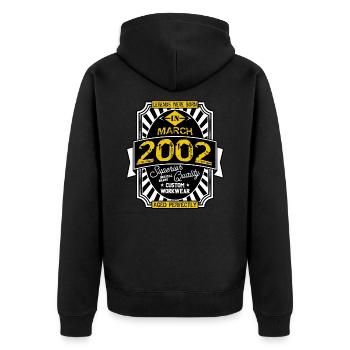 2002 MÄRZ - Unisex Premium Bio Zip Hoodie - Schwarz - Hinten - Nico (187cm)