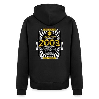 JANUAR 2003 - Unisex Premium Bio Zip Hoodie - Schwarz - Hinten - Nico (187cm)