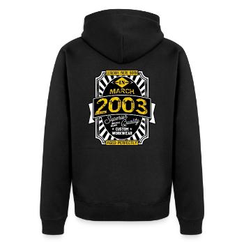 2003 MÄRZ - Unisex Premium Bio Zip Hoodie - Schwarz - Hinten - Nico (187cm)