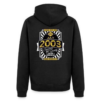2003 JULY - Unisex Premium Organic Zip Hoodie - black - Back - Nico (187cm)