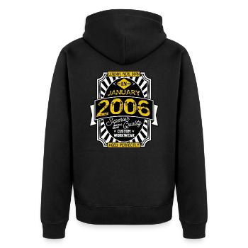 2006 JANUAR - Unisex Premium Bio Zip Hoodie - Schwarz - Hinten - Nico (187cm)