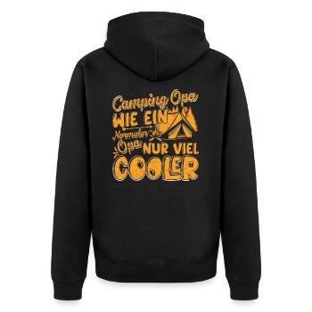 CAMPING OPA, WIE EIN NORMALER OPA NUR VIEL COOLER - Unisex Premium Bio Zip Hoodie - Schwarz - Hinten - Nico (187cm)