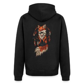 Fuchs Traumfäger Indianer - Unisex Premium Bio Zip Hoodie - Schwarz - Hinten - Nico (187cm)