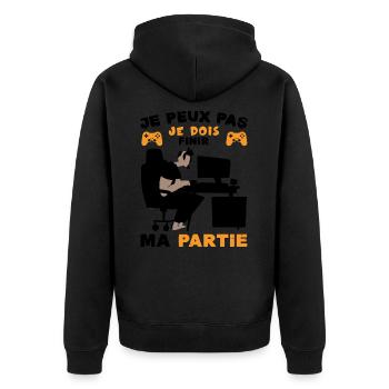 Attends Je Finis ma Partie Cadeau Humour Homme - Veste à capuche bio Premium Unisexe - noir - Dos - Nico (187cm)