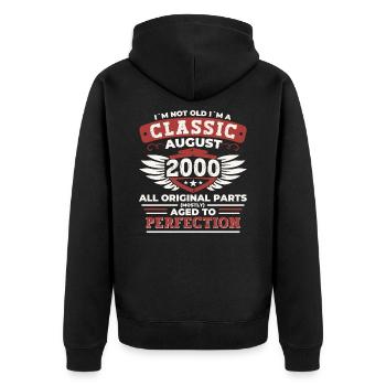 Vintage 2000 Classic Cadeau d’anniversaire Août - Veste à capuche bio Premium Unisexe - noir - Dos - Nico (187cm)